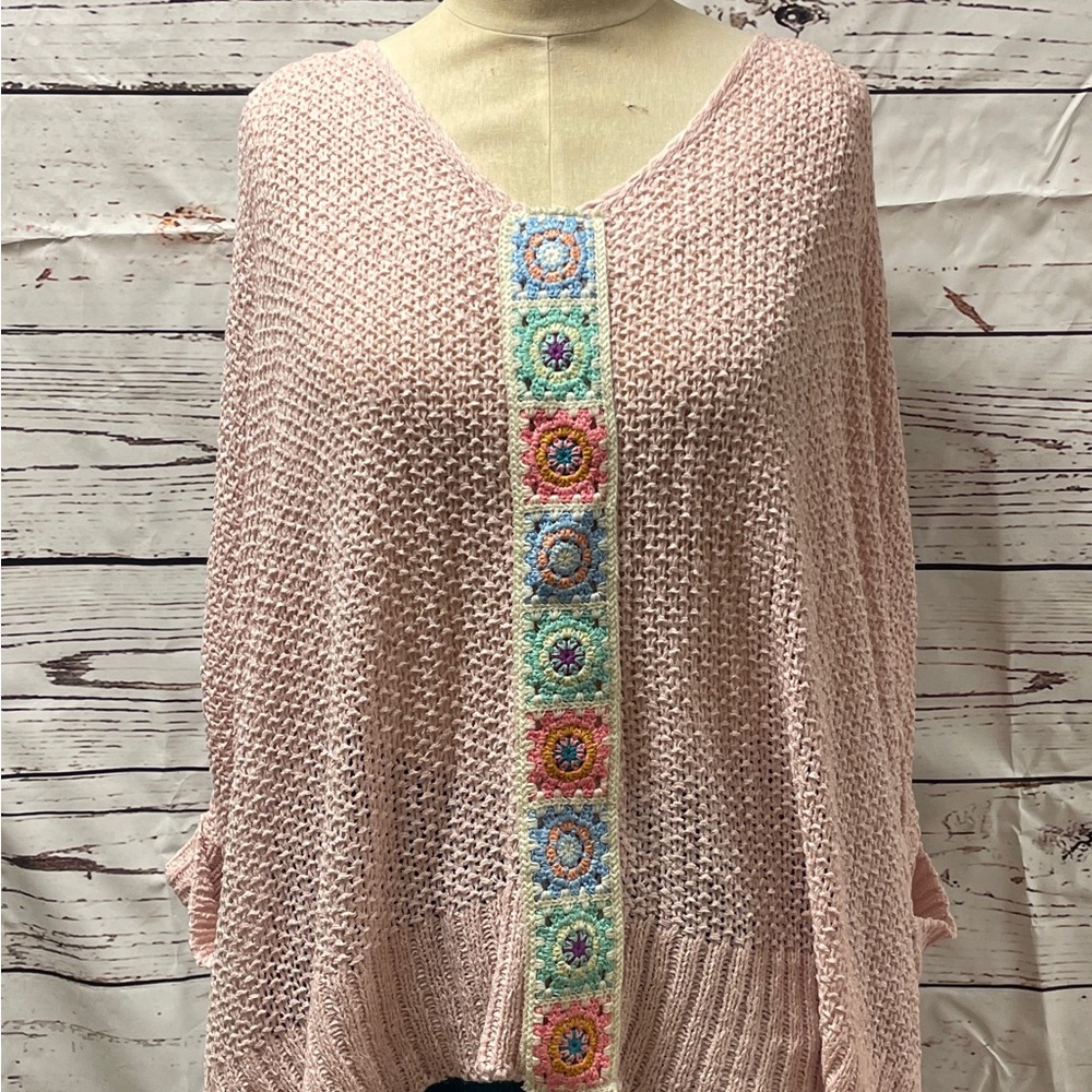 pale pink granny square sweater